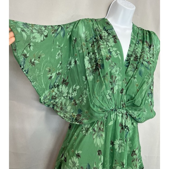 NT by Amati Layered Green Silk Floral Print 3/4 Sleeve‎  Dress Made in Italy S/M - Picture 3 of 13